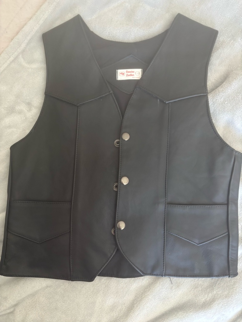 Black Leather Vest - Classic Button Front and Fringe Details